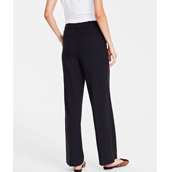 macys on 34th flowy trouser pants wide leg flat front womens size 4 short petite - Picture 2 of 8